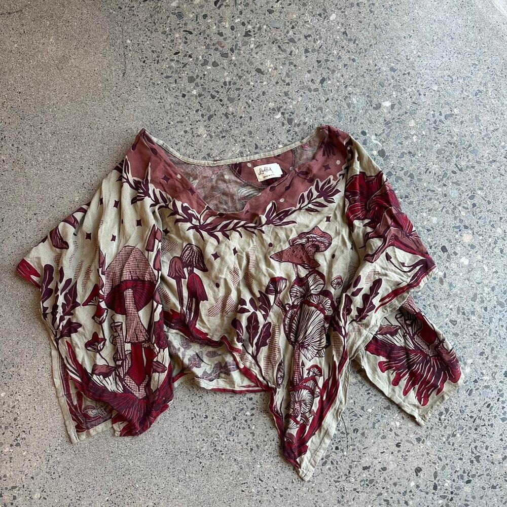 Lakhays Boho Cropped Top Mushroom Blouse Flowy Festival Handkerchief Hem